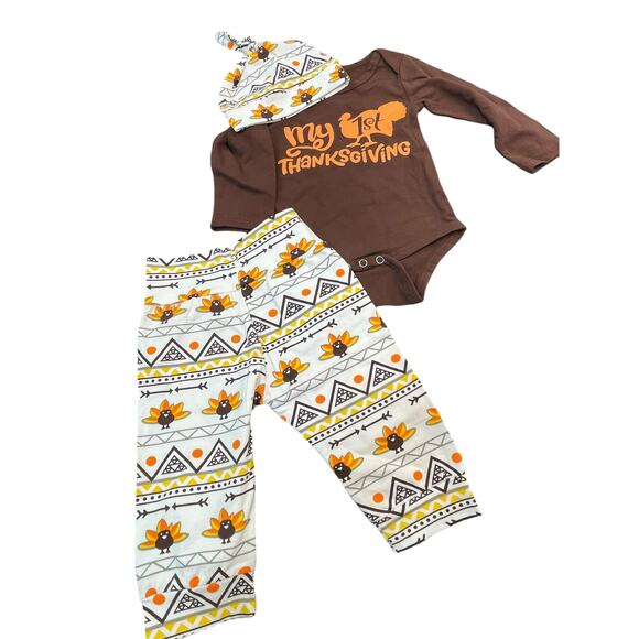 Thanksgiving Outfit Baby Sz 80 Leggings 1 Piece Cap Turkey Beanie Baby Lot of 4 - Picture 3 of 12